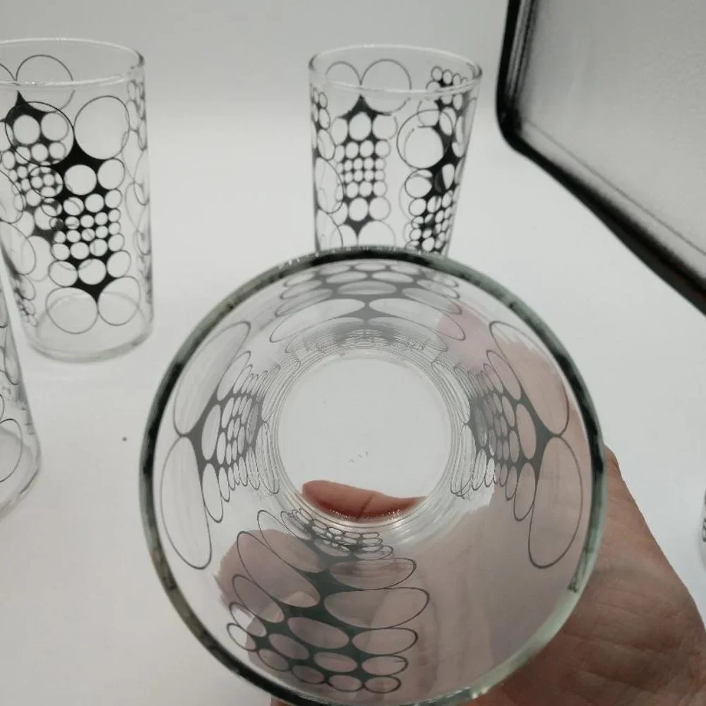 Mid Century Modern Clear w/Outlined Black Circles Libbey Juice Glass